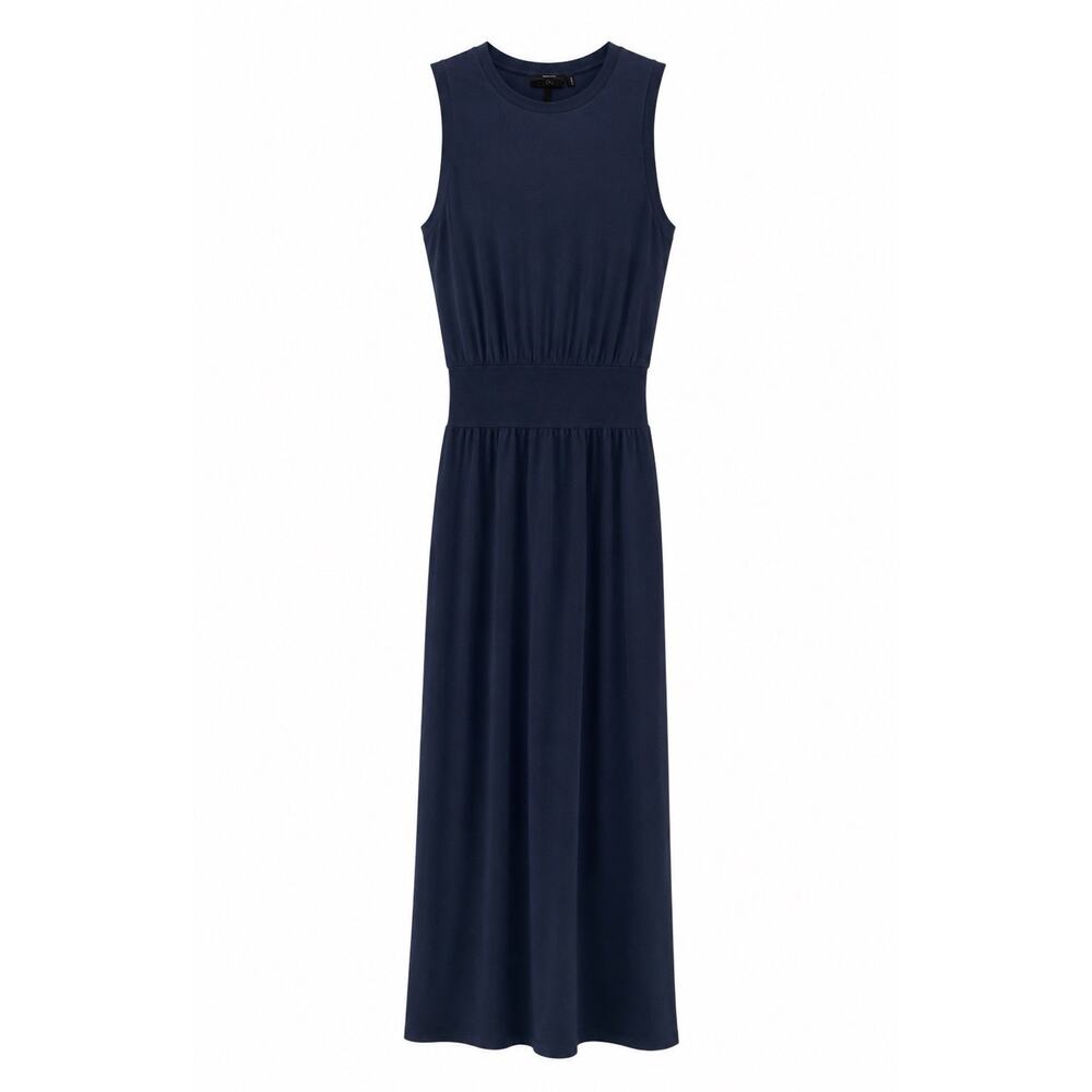 Theory Lewie Drapey Piqué Sleeveless Maxi Dress- Navy - Picture 2 of 4